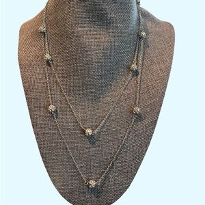 Elegant 36” Silver Necklace with Crystal Accents